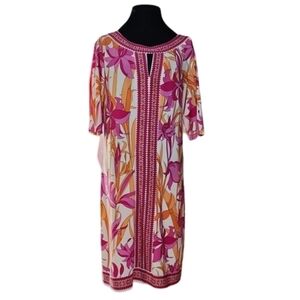 Maggy London White Multicolor Floral‎ Retro Midi Dress Women's Plus 14